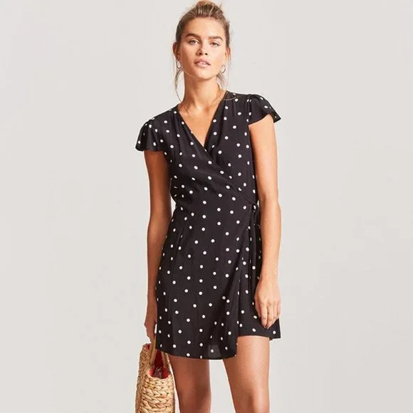 Forever 21 | Dresses | Forever 2 Black Polka Dot Mini Dress | Poshmark
